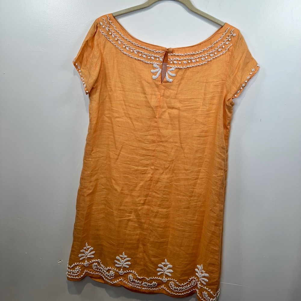 Lilly Pulitzer Rawley Linen Shift Dress Beaded Details Orange and White Size 6 - Picture 5 of 6